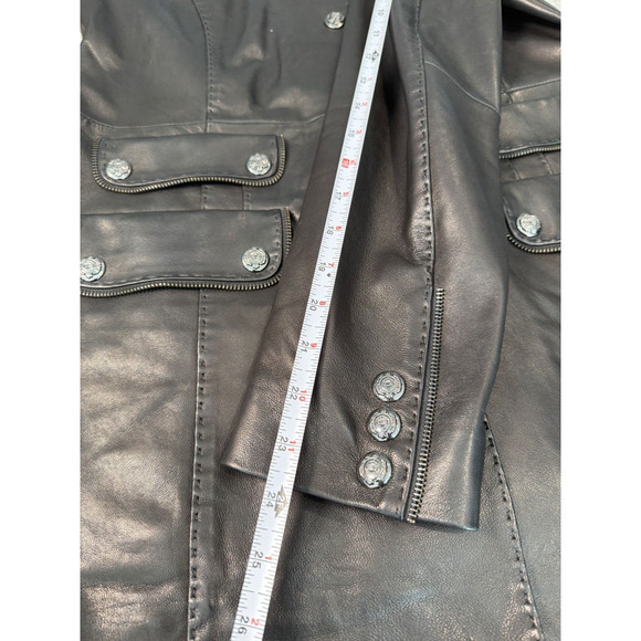 Laundry by Shelli Segal Black Leather Military Style Jacket Womens Size M Y2K - Picture 8 of 9